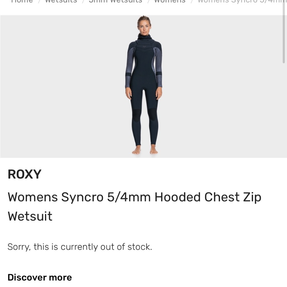 NWT Roxy Womens Hooded Chest-Zip One-Piece Wetsuit - Black & Charcoal